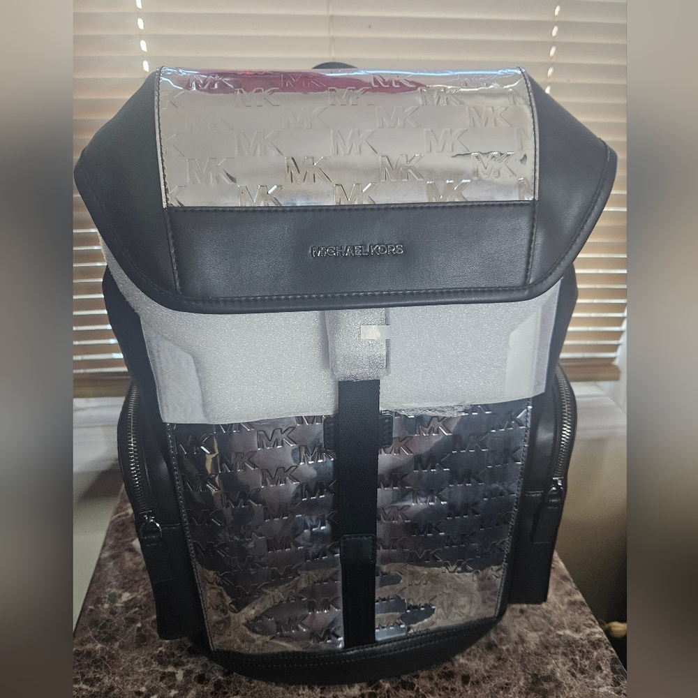 Michael Kors Cooper Medium Metallic Logo Debossed backpack Silver $528 - Picture 5 of 7